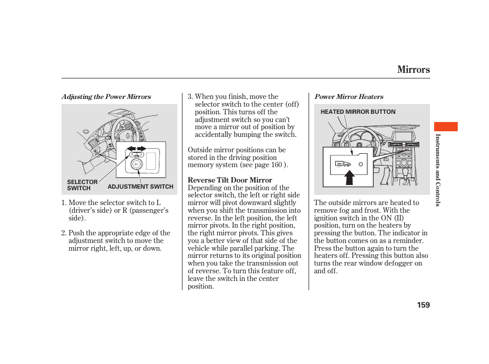 Mirrors | Acura 2008 RL User Manual | Page 165 / 502