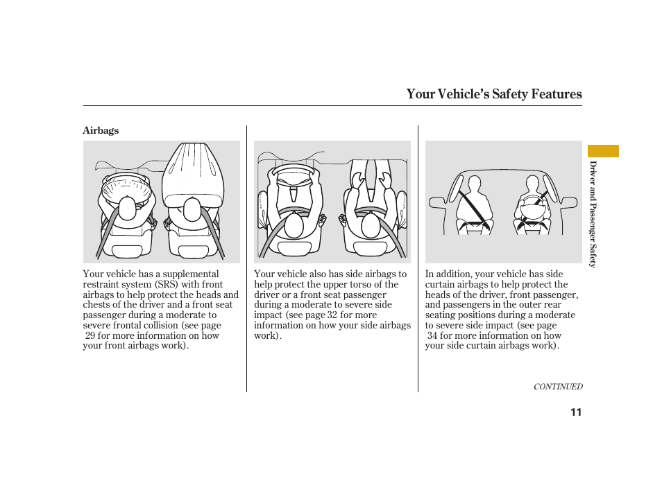 Your vehicle’s safety features | Acura 2008 RL User Manual | Page 17 / 502