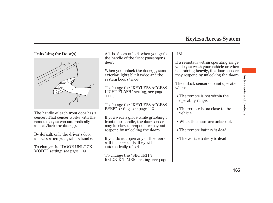 Keyless access system | Acura 2008 RL User Manual | Page 171 / 502