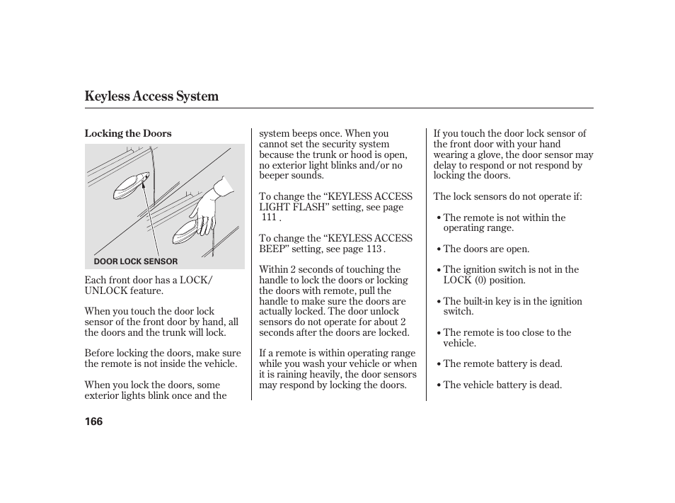 Keyless access system | Acura 2008 RL User Manual | Page 172 / 502