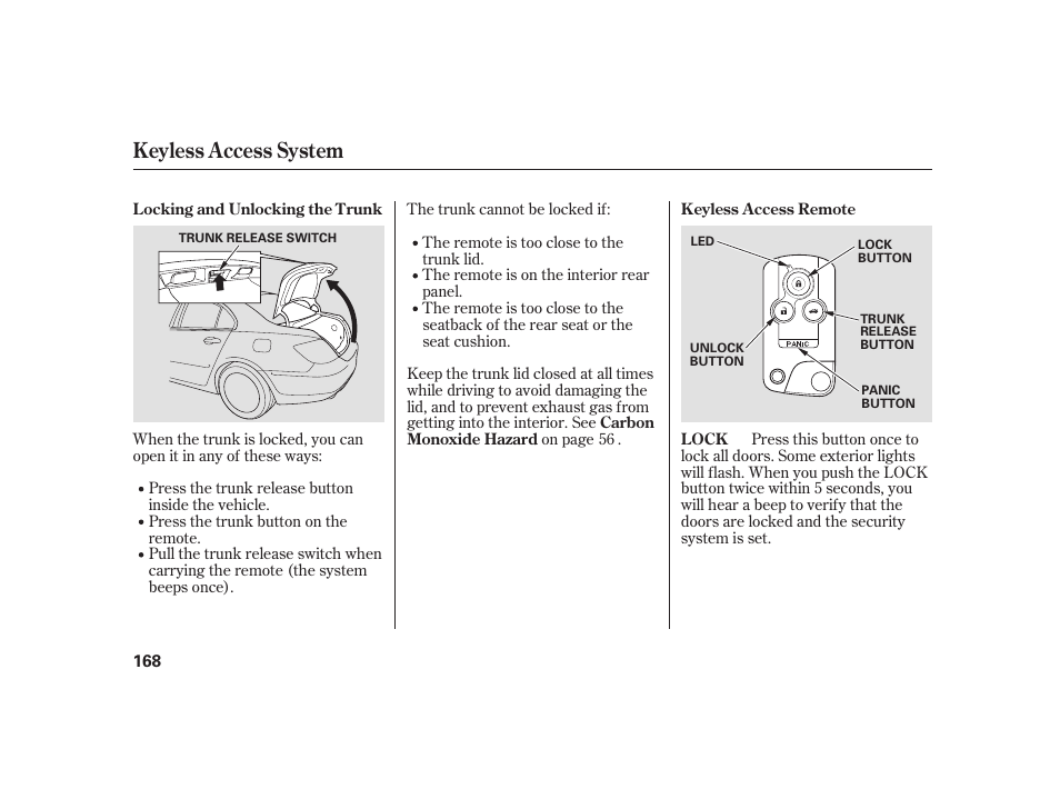 Keyless access system | Acura 2008 RL User Manual | Page 174 / 502