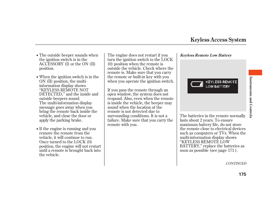 Keyless access system | Acura 2008 RL User Manual | Page 181 / 502