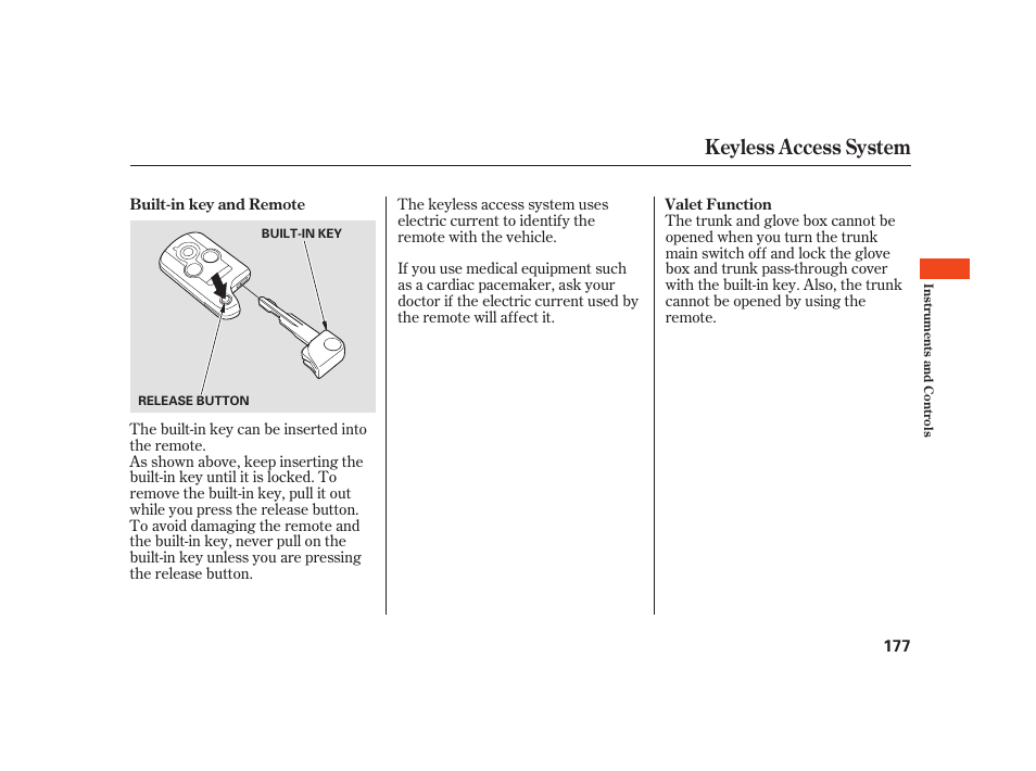 Keyless access system | Acura 2008 RL User Manual | Page 183 / 502