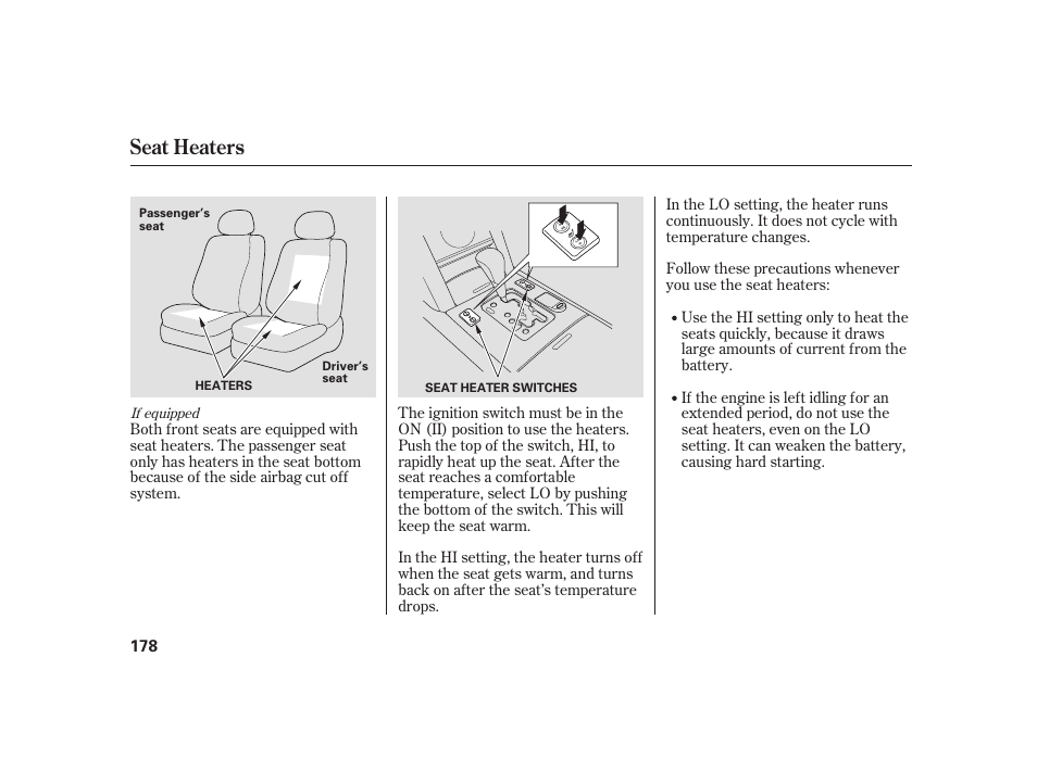 Seat heaters | Acura 2008 RL User Manual | Page 184 / 502
