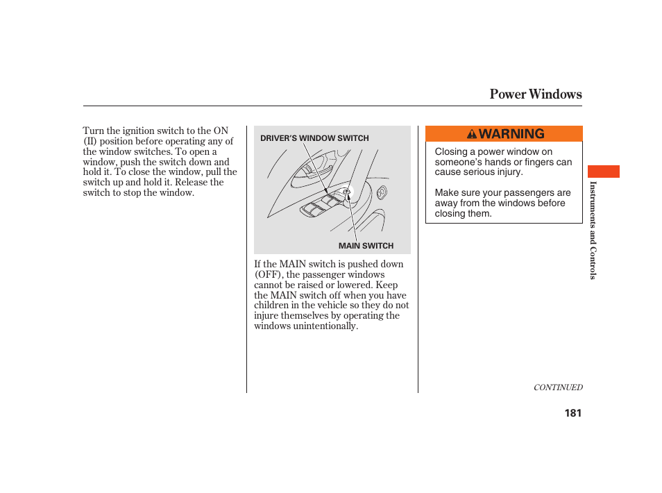 Power windows | Acura 2008 RL User Manual | Page 187 / 502