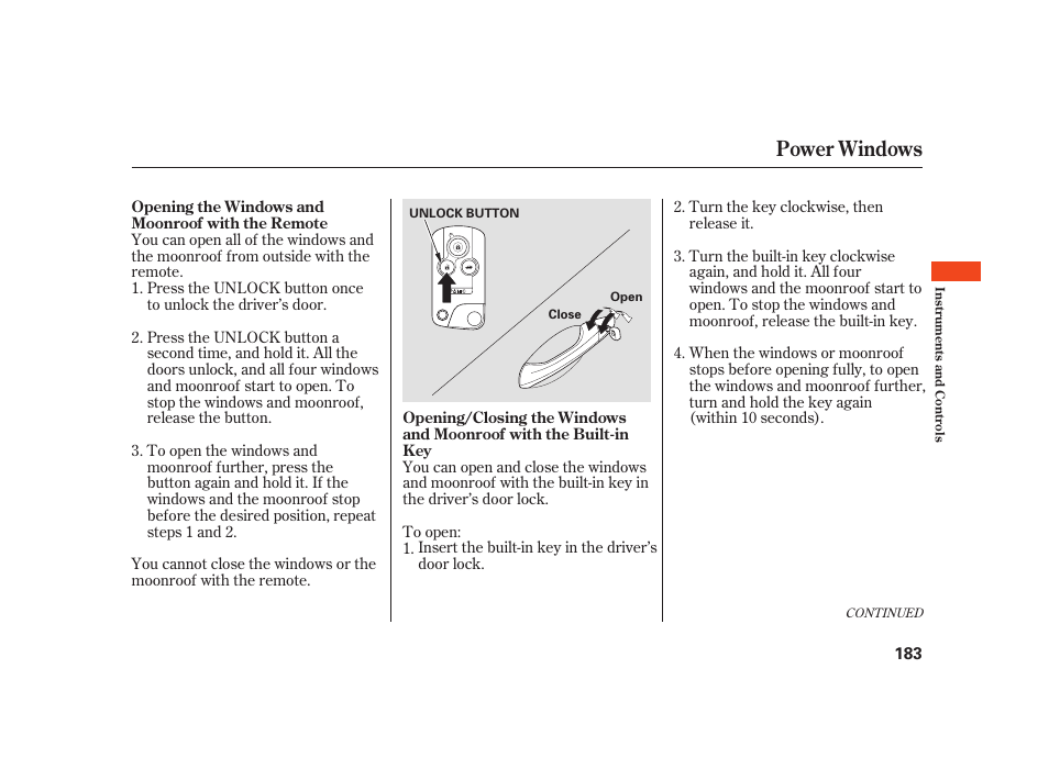 Power windows | Acura 2008 RL User Manual | Page 189 / 502