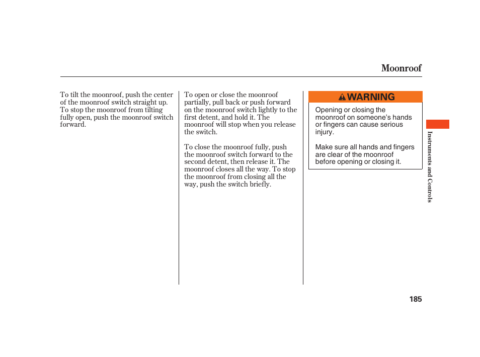 Moonroof | Acura 2008 RL User Manual | Page 191 / 502