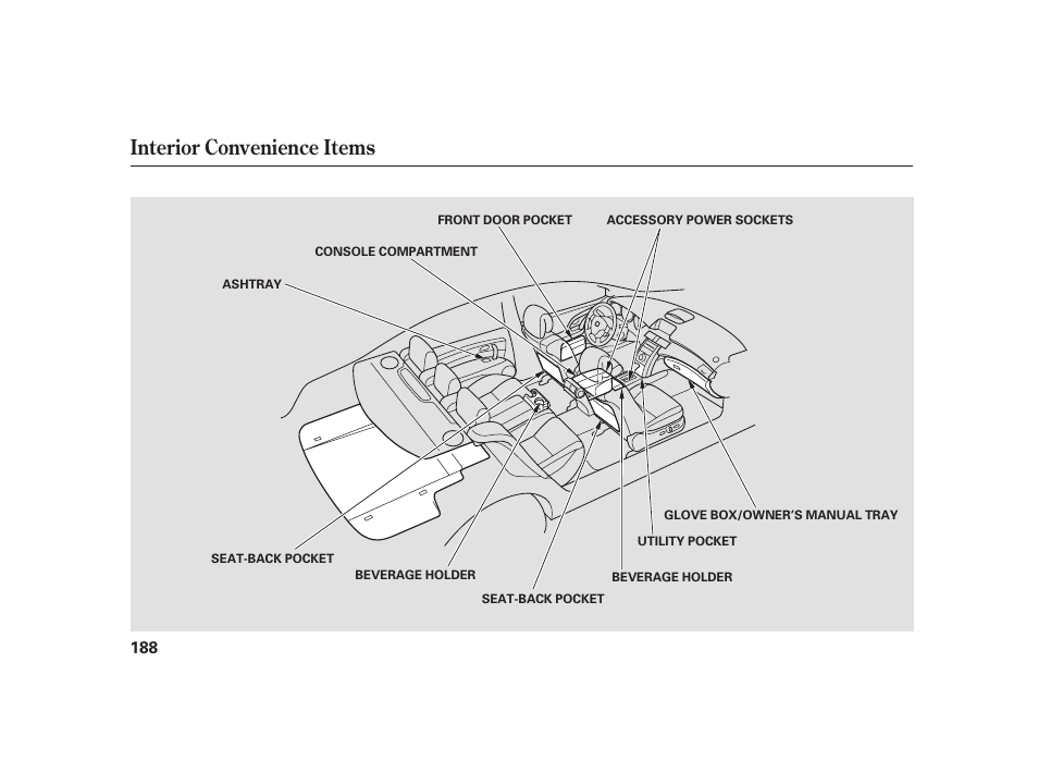 Interior convenience items | Acura 2008 RL User Manual | Page 194 / 502