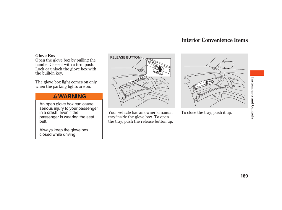 Interior convenience items | Acura 2008 RL User Manual | Page 195 / 502