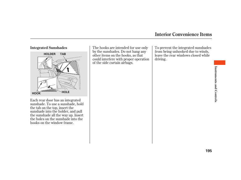 Interior convenience items | Acura 2008 RL User Manual | Page 201 / 502