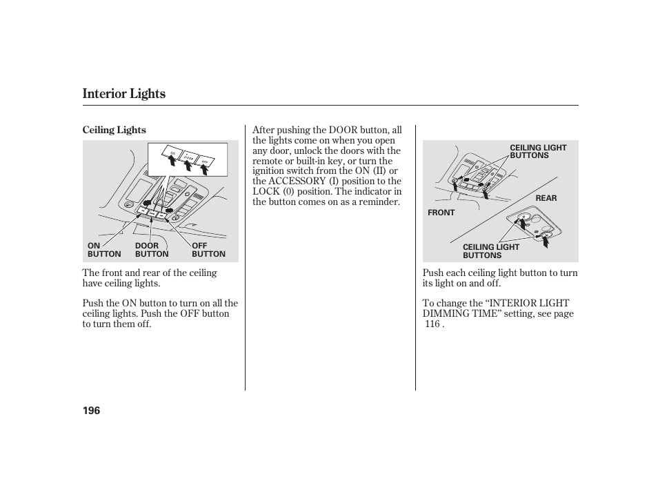 Interior lights | Acura 2008 RL User Manual | Page 202 / 502