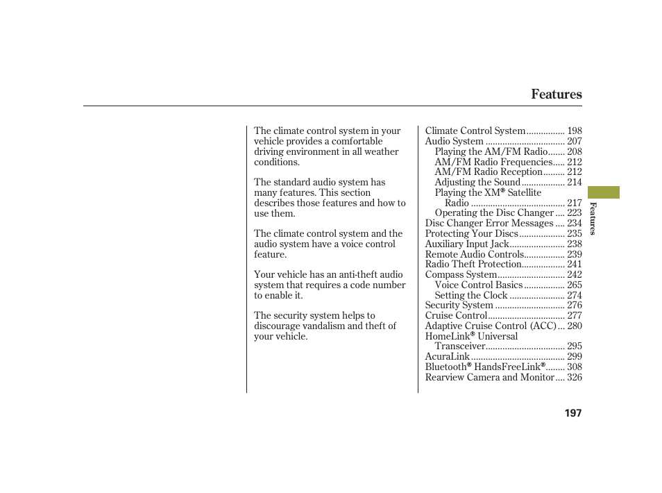 Features | Acura 2008 RL User Manual | Page 203 / 502
