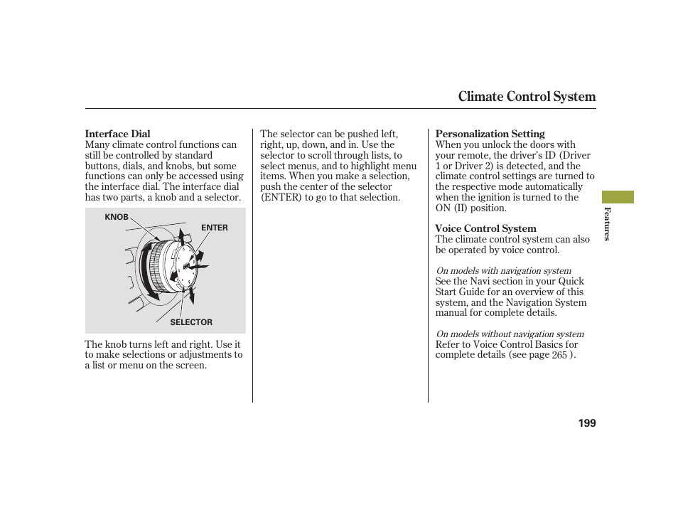 Climate control system | Acura 2008 RL User Manual | Page 205 / 502