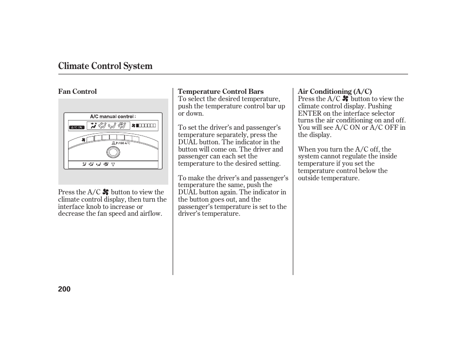 Climate control system | Acura 2008 RL User Manual | Page 206 / 502
