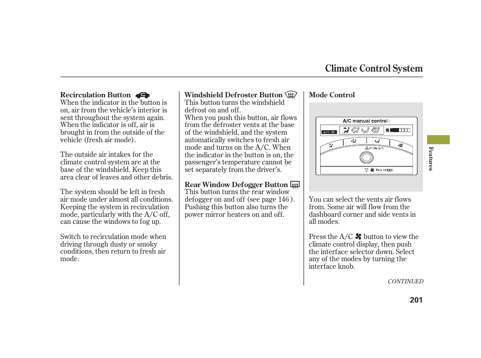 Climate control system | Acura 2008 RL User Manual | Page 207 / 502