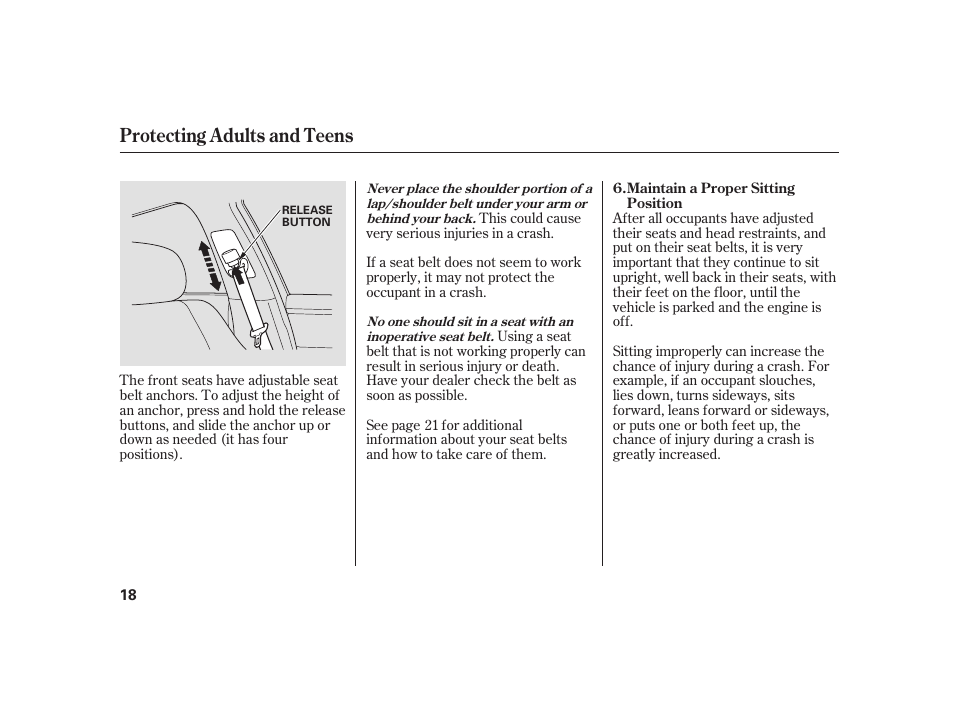 Protecting adults and teens | Acura 2008 RL User Manual | Page 24 / 502