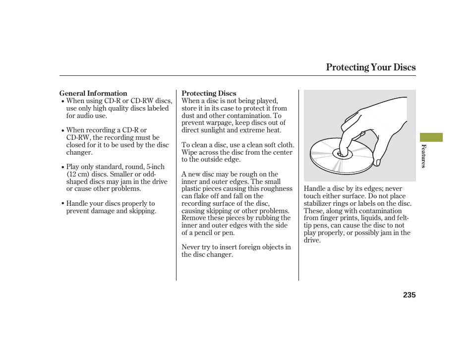 Protecting your discs | Acura 2008 RL User Manual | Page 241 / 502