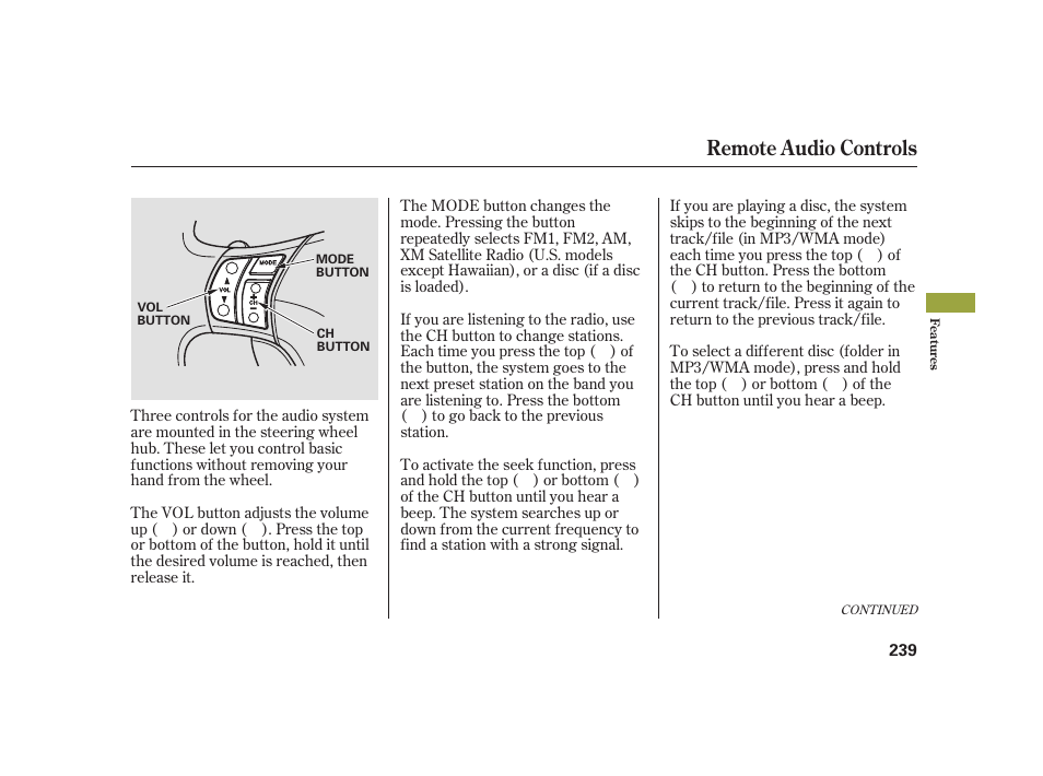 Remote audio controls | Acura 2008 RL User Manual | Page 245 / 502