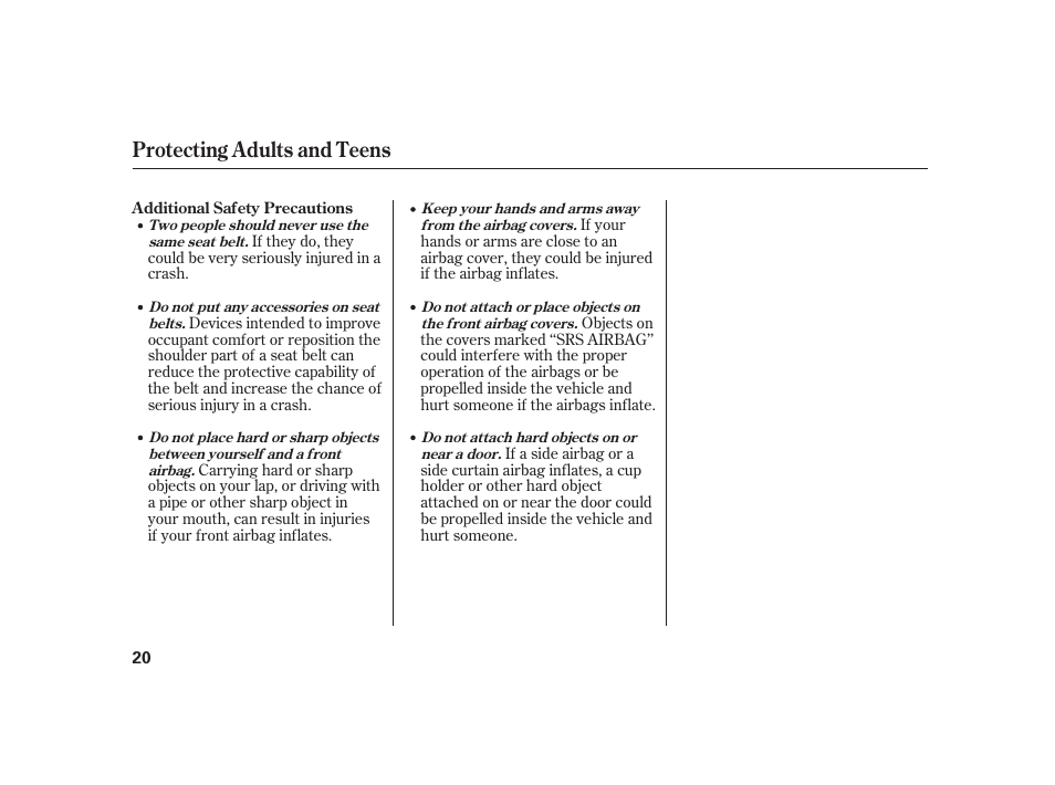 Protecting adults and teens | Acura 2008 RL User Manual | Page 26 / 502