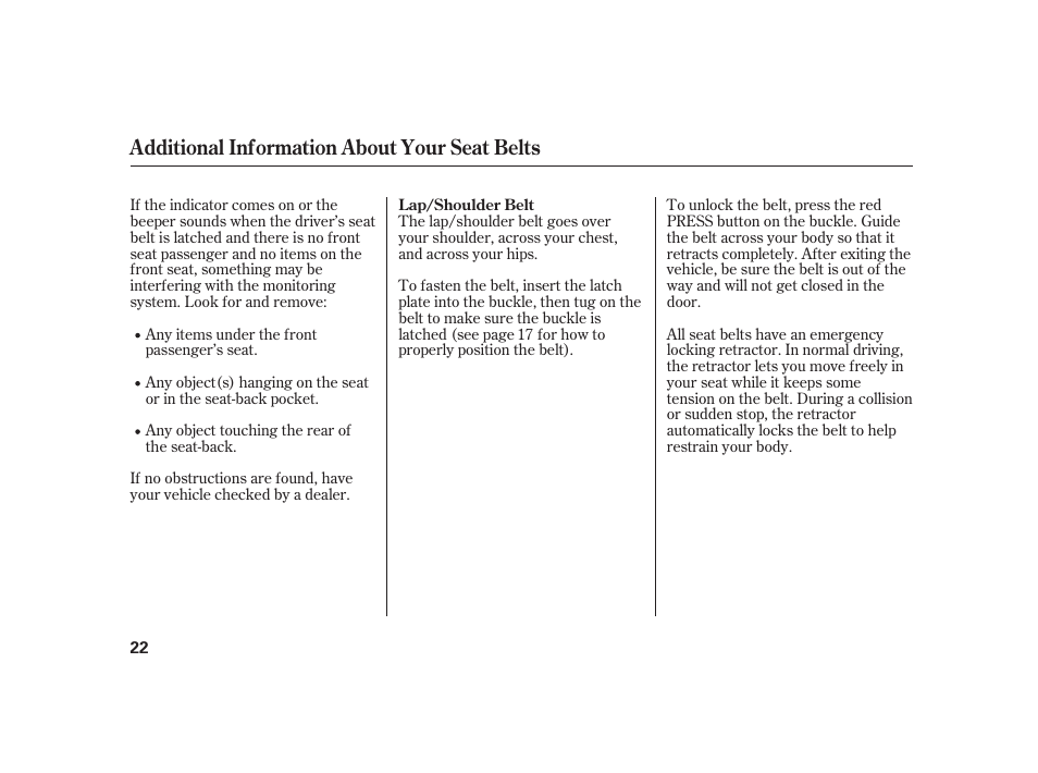 Additional information about your seat belts | Acura 2008 RL User Manual | Page 28 / 502