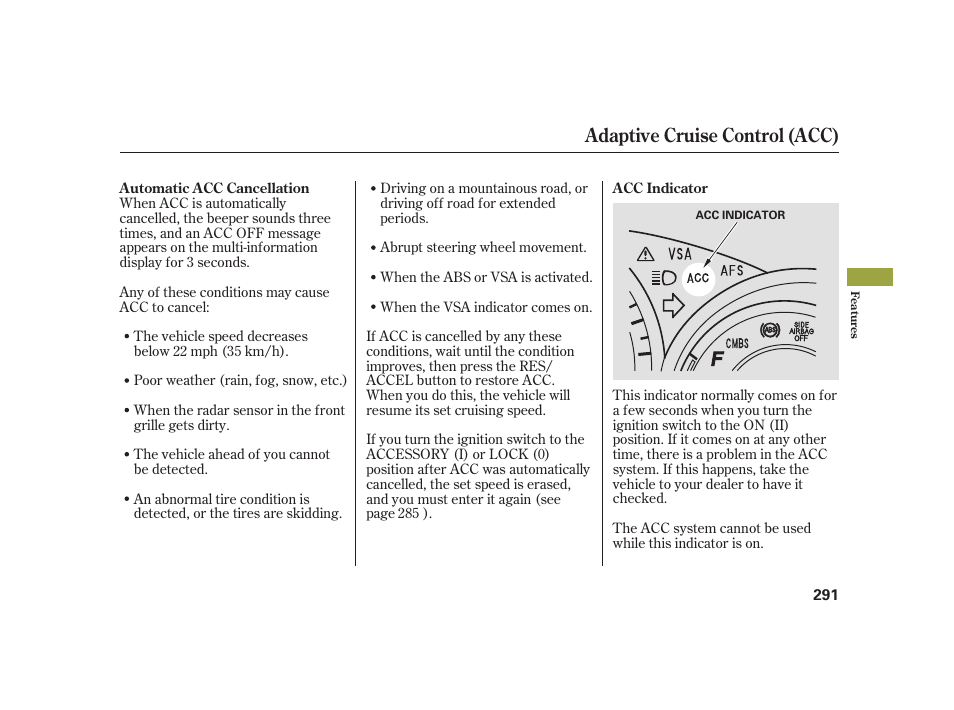 Adaptive cruise control (acc) | Acura 2008 RL User Manual | Page 297 / 502