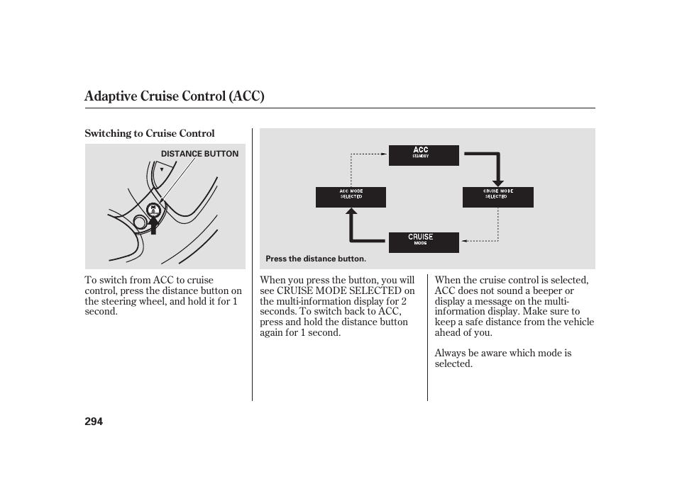 Adaptive cruise control (acc) | Acura 2008 RL User Manual | Page 300 / 502