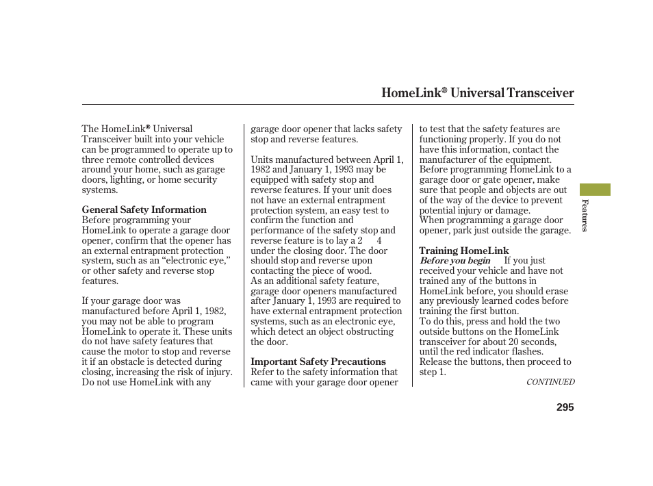 Homelink universal transceiver | Acura 2008 RL User Manual | Page 301 / 502