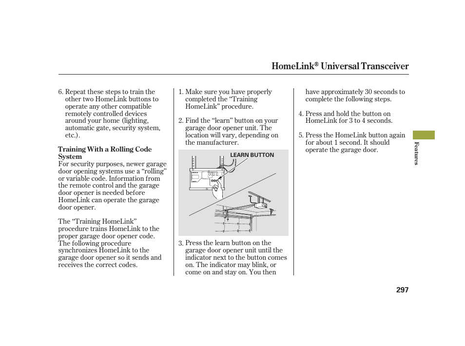 Homelink universal transceiver | Acura 2008 RL User Manual | Page 303 / 502