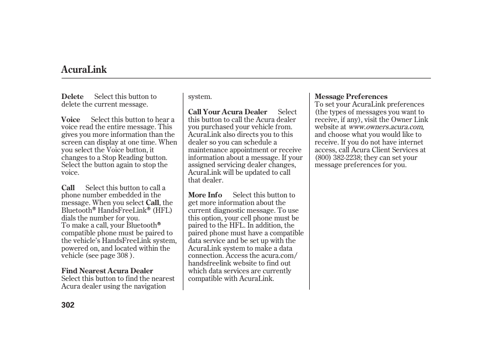 Acuralink | Acura 2008 RL User Manual | Page 308 / 502