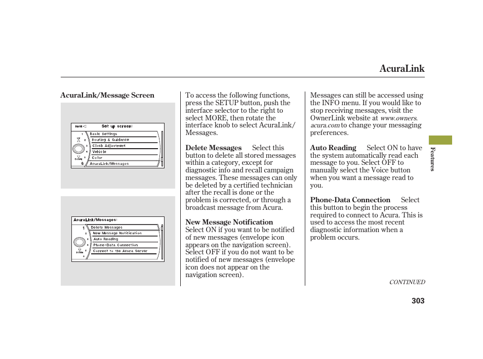 Acuralink | Acura 2008 RL User Manual | Page 309 / 502