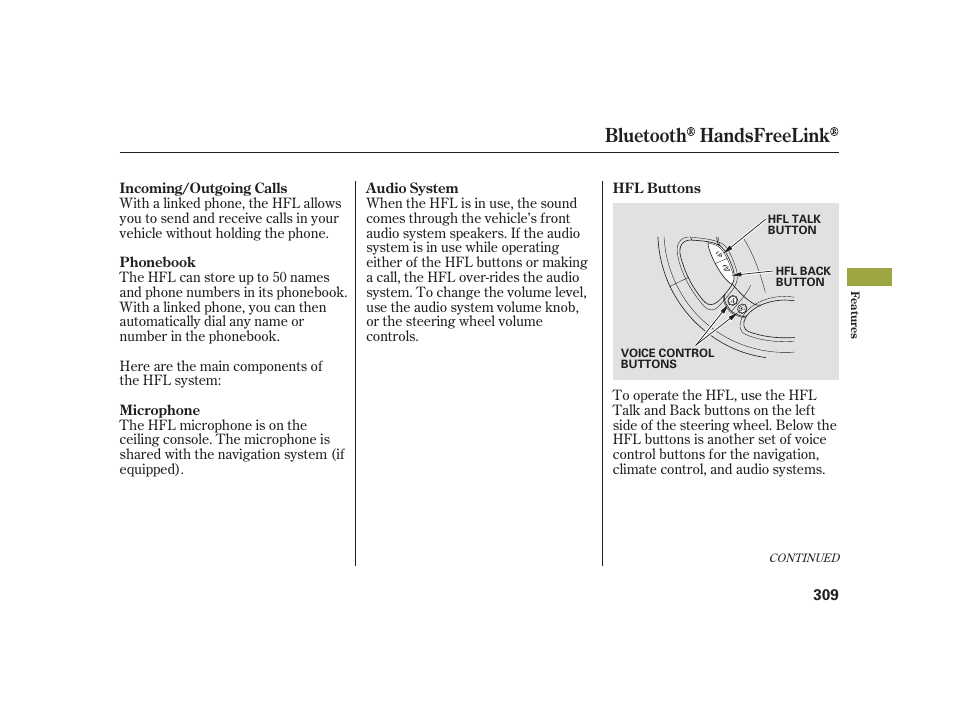 Bluetooth handsfreelink | Acura 2008 RL User Manual | Page 315 / 502