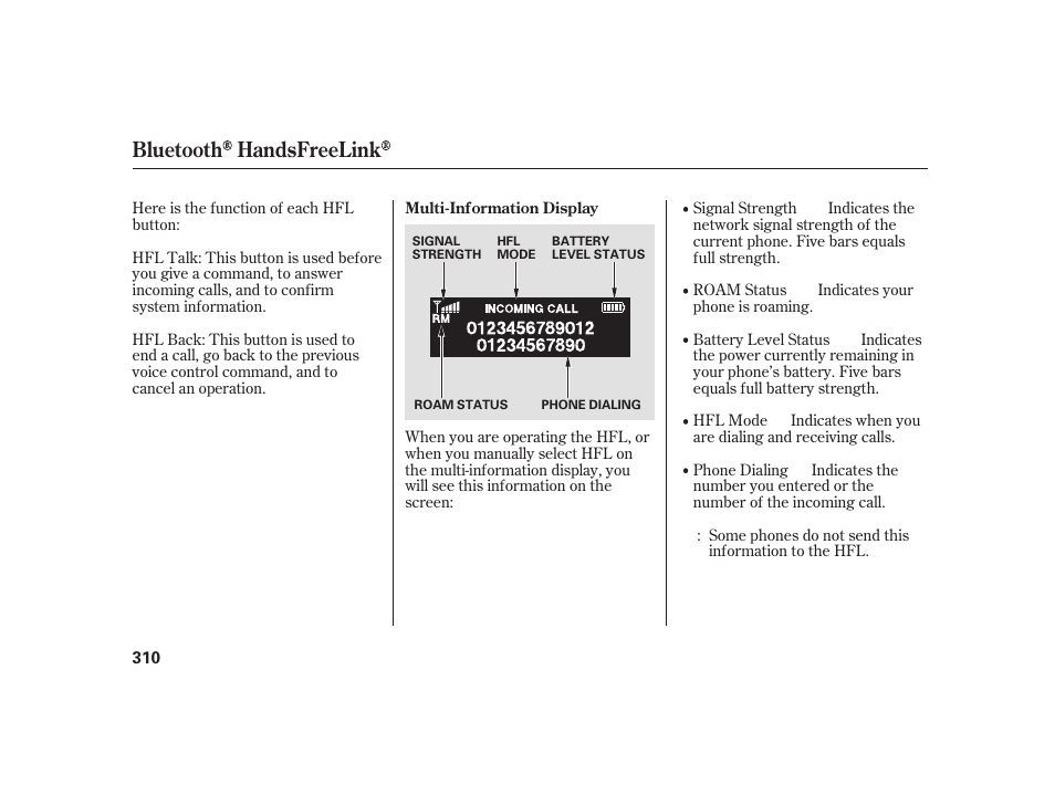 Bluetooth handsfreelink | Acura 2008 RL User Manual | Page 316 / 502