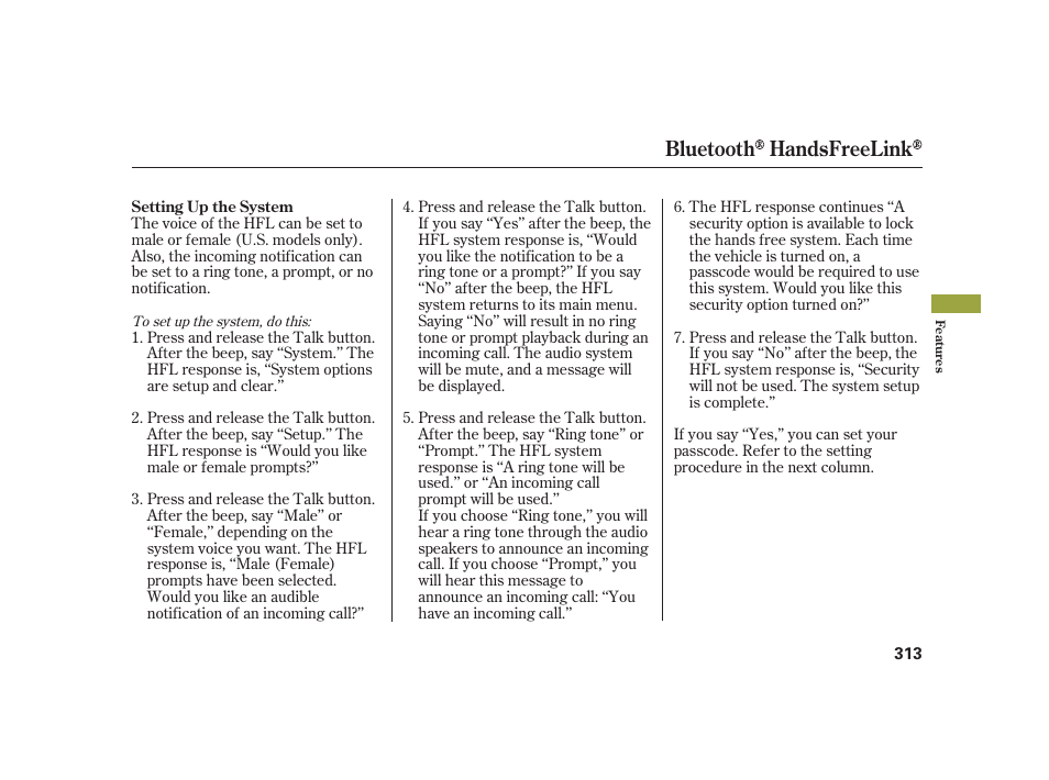 Bluetooth handsfreelink | Acura 2008 RL User Manual | Page 319 / 502