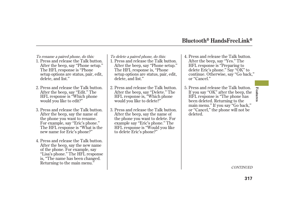 Bluetooth handsfreelink | Acura 2008 RL User Manual | Page 323 / 502