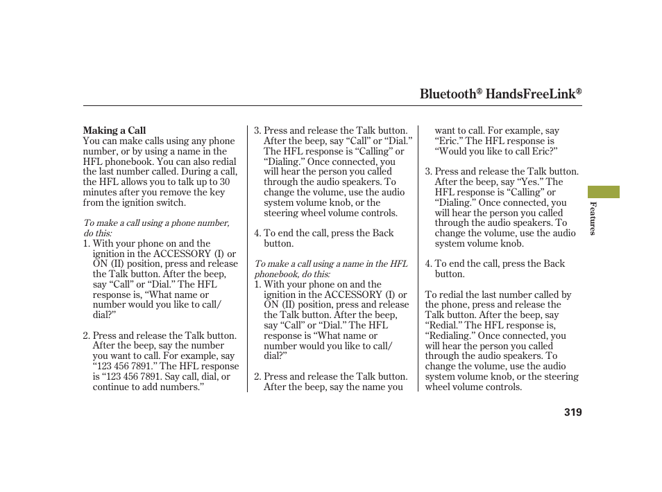 Bluetooth handsfreelink | Acura 2008 RL User Manual | Page 325 / 502
