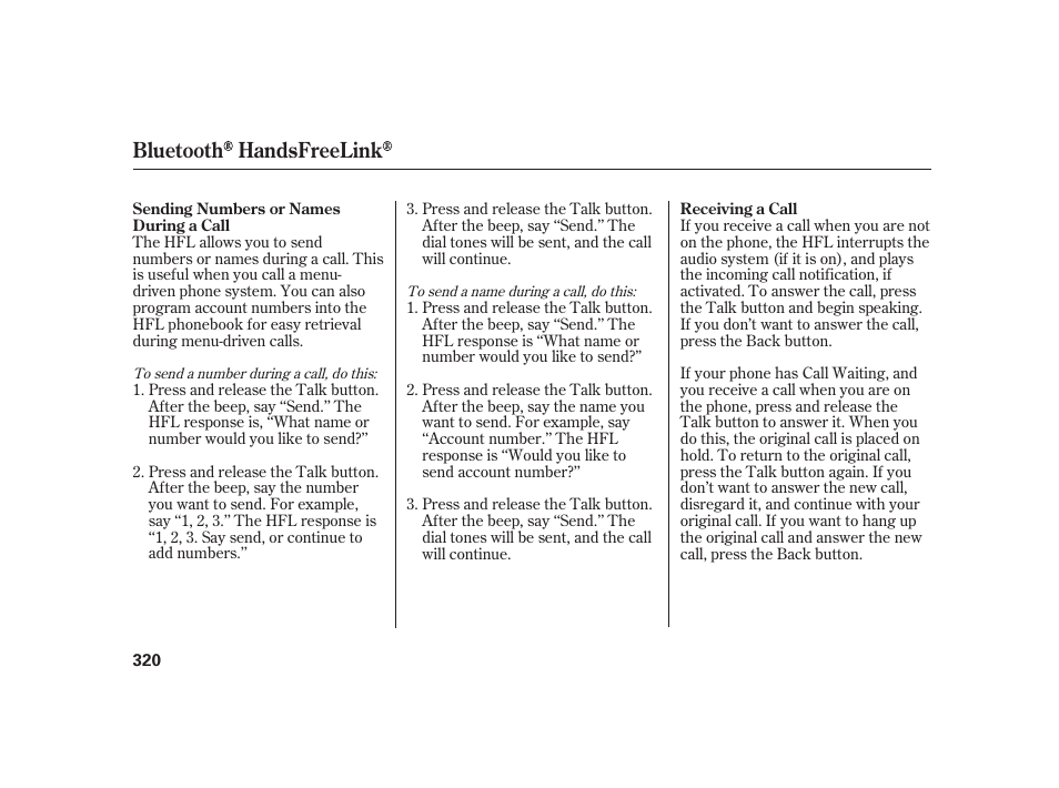 Bluetooth handsfreelink | Acura 2008 RL User Manual | Page 326 / 502