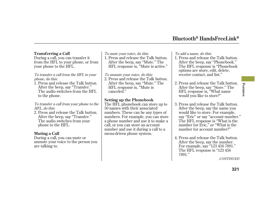 Bluetooth handsfreelink | Acura 2008 RL User Manual | Page 327 / 502