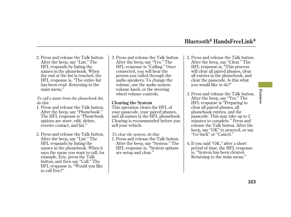 Bluetooth handsfreelink | Acura 2008 RL User Manual | Page 329 / 502