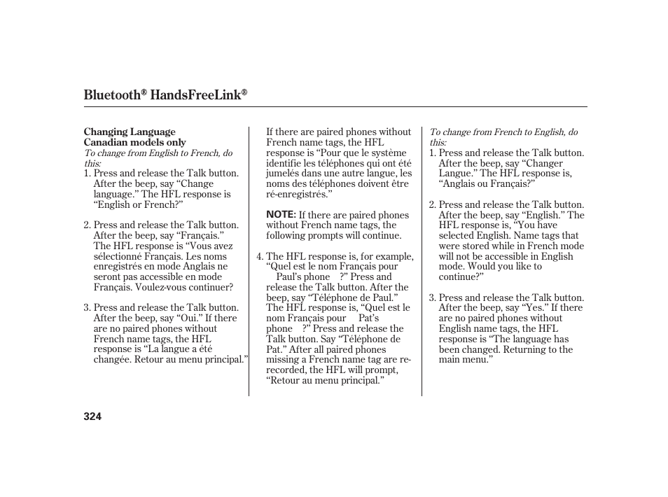 Bluetooth handsfreelink | Acura 2008 RL User Manual | Page 330 / 502