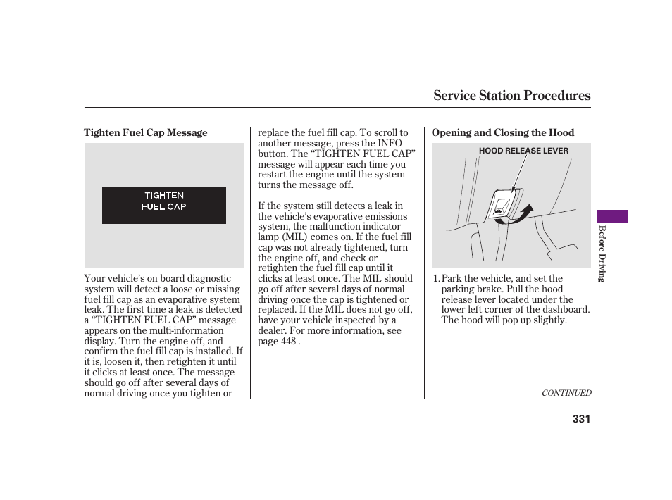 Service station procedures | Acura 2008 RL User Manual | Page 337 / 502