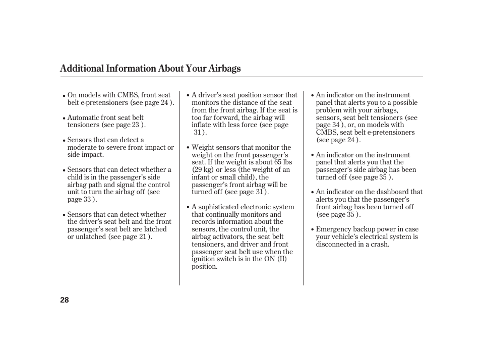 Additional information about your airbags | Acura 2008 RL User Manual | Page 34 / 502