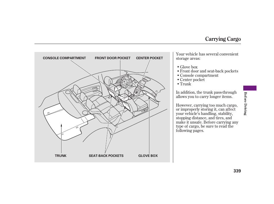 Carrying cargo | Acura 2008 RL User Manual | Page 345 / 502