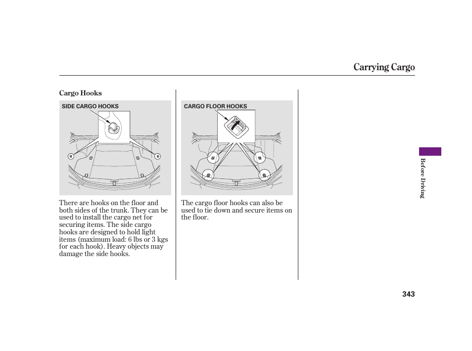 Carrying cargo | Acura 2008 RL User Manual | Page 349 / 502