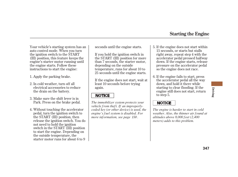 Starting the engine | Acura 2008 RL User Manual | Page 353 / 502