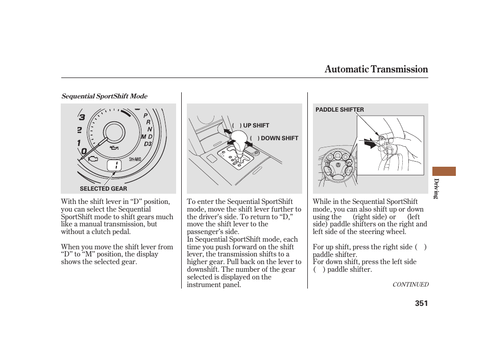 Automatic transmission | Acura 2008 RL User Manual | Page 357 / 502