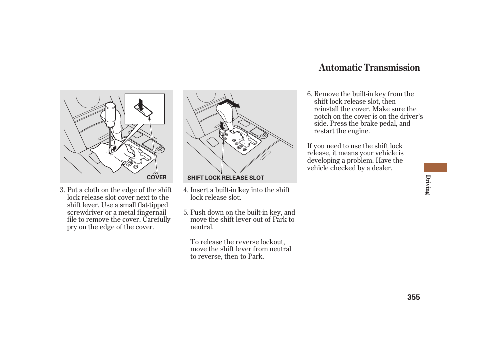 Automatic transmission | Acura 2008 RL User Manual | Page 361 / 502