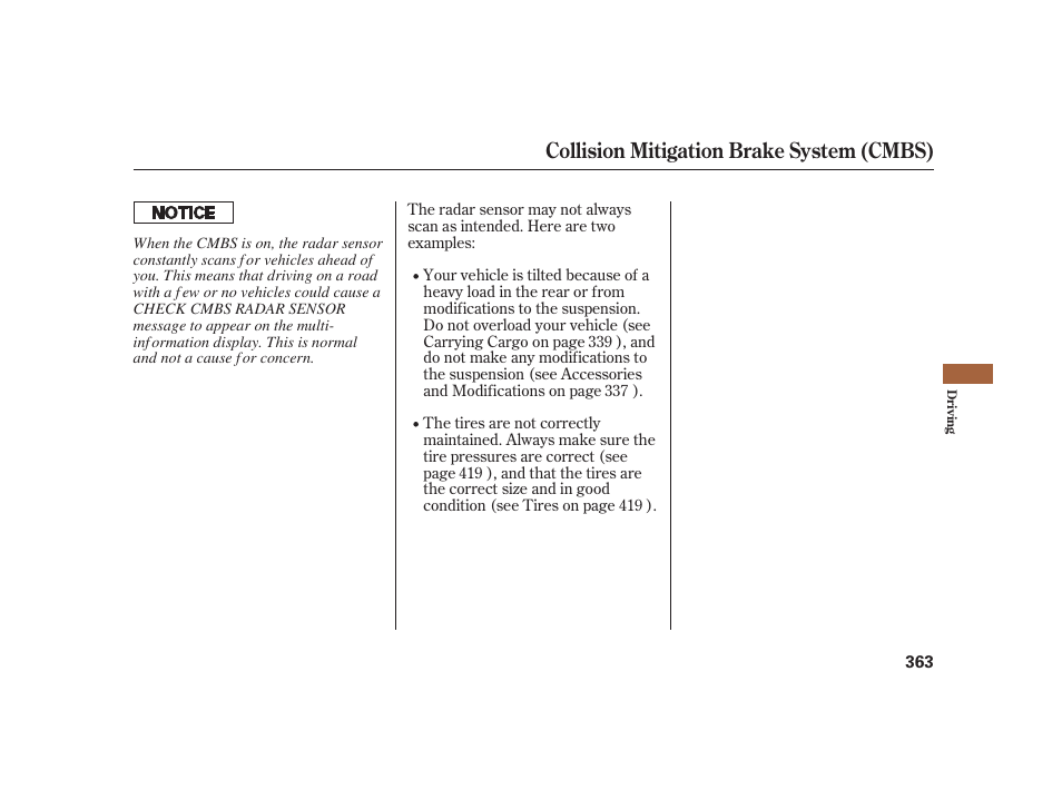 Collision mitigation brake system (cmbs) | Acura 2008 RL User Manual | Page 369 / 502