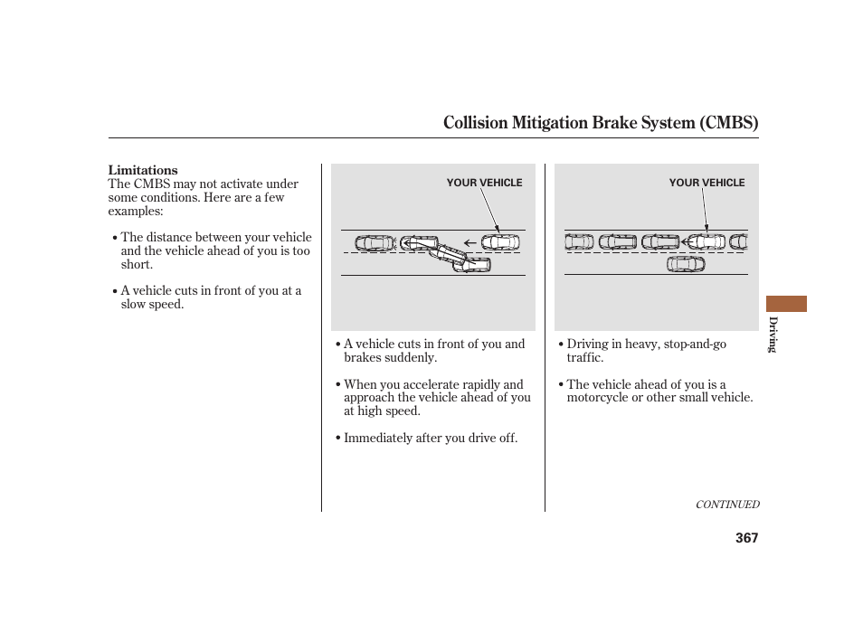 Collision mitigation brake system (cmbs) | Acura 2008 RL User Manual | Page 373 / 502