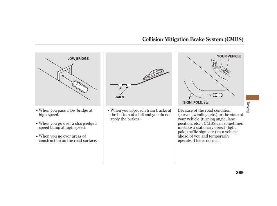 Collision mitigation brake system (cmbs) | Acura 2008 RL User Manual | Page 375 / 502
