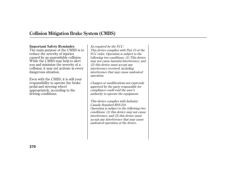 Collision mitigation brake system (cmbs) | Acura 2008 RL User Manual | Page 376 / 502